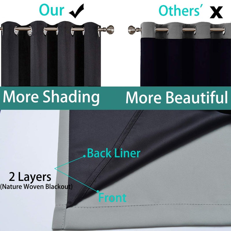 Yakamok Soft and Smooth Full Shading Curtains, 100% Blackout Curtains for Bedroom, 2 Thick Layers Thermal Insulated Drapes with Black Liners (52Wx63L, Grey, One Pair) - Image 5